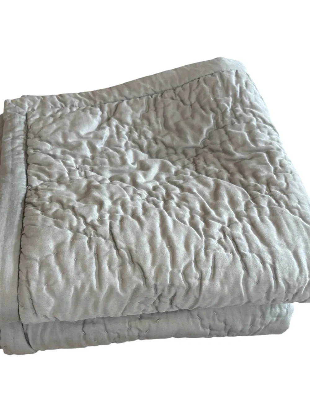 2 Pottery Barn Quilted Euro Pillow Shams Light Gray Double Hand Stitched Diamond